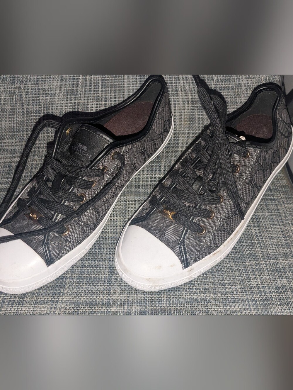 Coach Black Signature Canvas Low-Top Sneakers with White Toe Cap